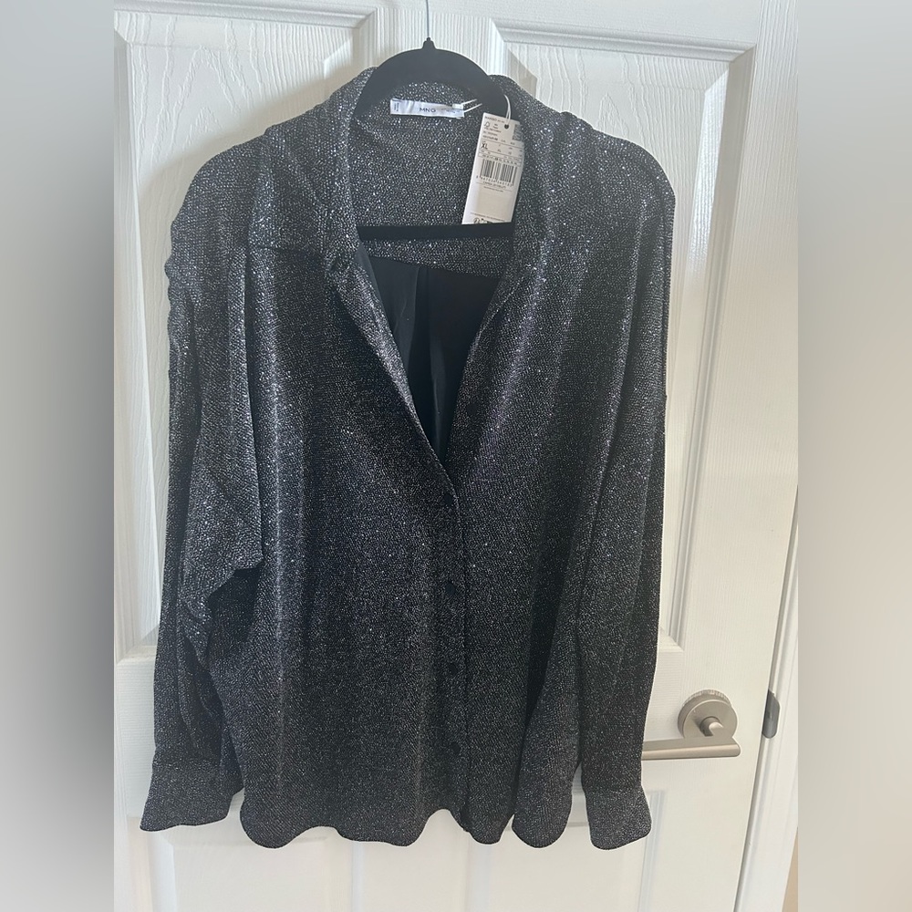 Mango button up sparkle shirt size xl nwt